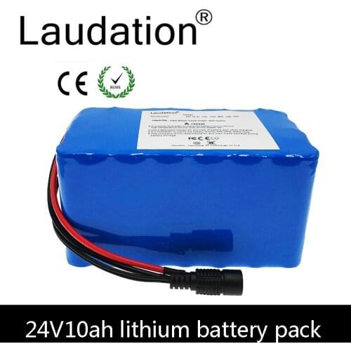 Laudation 24V 10ah Electric Bicycle Lithium Ion Battery 29.4V10000mAh 15A BMS 250W 24V 350W 18650 Battery Pack Wheelchair Motor