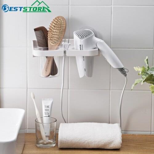 Multi-function Bathroom Hair Dryer Holder Wall Mounted Rack Wall Shelf Storage Organizer Hairdryer Holder Bathroom Accessories