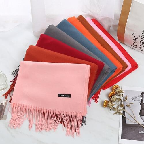 Fashion Women Cashmere Scarves with Tassel Girls Winter Autumn Warm Soft Long Solid Scarf Headband Shawl Wrap Hot Foulard 2021