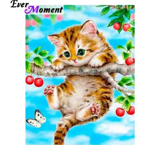 Ever Moment Diamond Painting Cross Stitch Cat Handmade Full Square Drill Decoration For Home Diamond Embroidery 5D DIY ASF1334