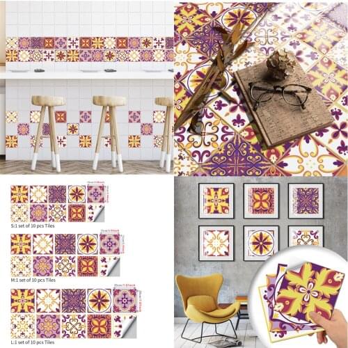 Tile Stickers Kitchen Moroccan Contact Tiles Decals Bathroom Waterproof PVC Selfadhesive Wallpaper Retro Decoration 10PCS