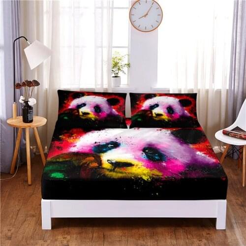 Painted Panda Digital Printed 3pc Polyester Fitted Sheet Mattress Cover Four Corners with Elastic Band Bed Sheet Pillowcases