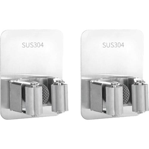 Wall-Mounted Broom Holder 304 Stainless Steel Self-Adhesive Mop Holder Attached to the Clean and Flat Door Glass Wall