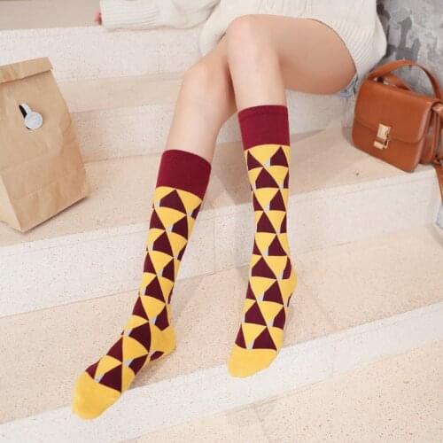 New Arrive Spring Cotton Youth Woman Geometry Pattern Triangle Ins Street Fashion Brand Harajuku High Grade Middle Tube Socks