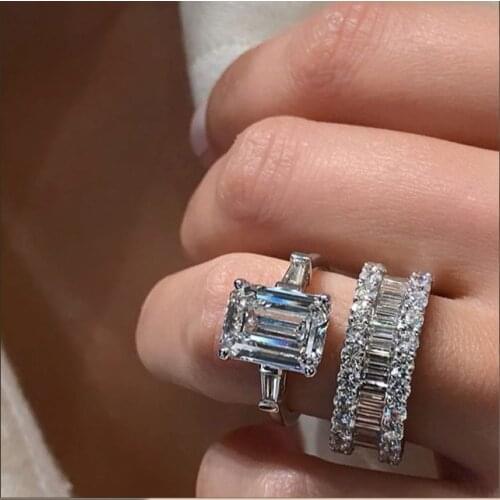 Luxury Big Zircon Crystal Wedding Jewelry Women Rings 2pc / set Elegant Marriage Party Fashion Accessories Love Ring Jewelry
