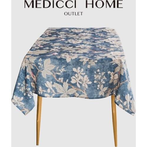 Medicci Home New American Style Tablecloth Blue Plant Flower Bird Print Tea Table Cloth Kitchen Dining Tabletop Spring Summer