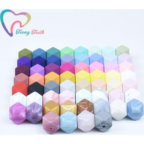 Teeny Teeth 10 PCS Wholesales 17 MM Hexagon Loose Silicone Beads Teething Necklace Silicone Chewable Hexagon Beads 57 Colors