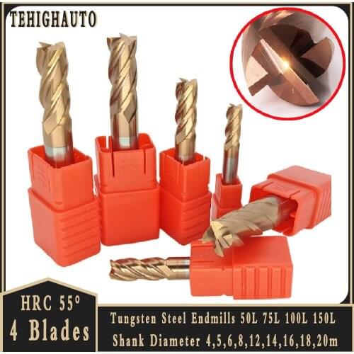 HRC55 Carbide End Mill 1~10 15 20mm 4 Flutes Milling Cutter Alloy Coating Tungsten Steel Metal Cutting Tool CNC Maching Endmills