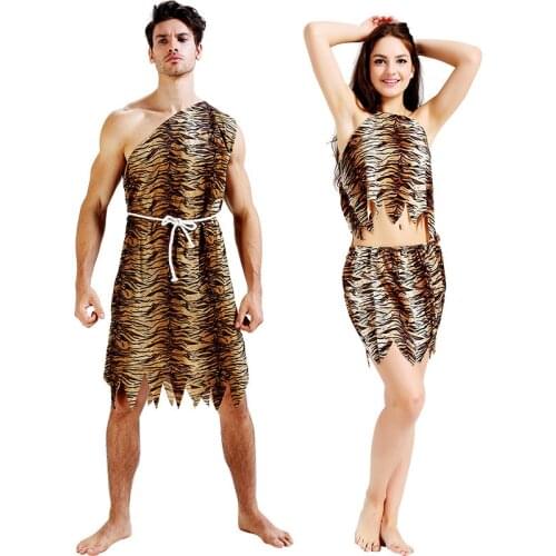 Adult COSPLAY Halloween native costume India leopard print Savage costume wild Men costume and women dress clothes and skirt