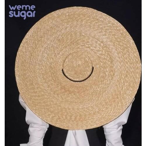 WeMe New Large Brim Wheat Straw Boater Hats For Women 12cm 15cm 18cm Brim Ribbon Bowknot Layies Beach Cap