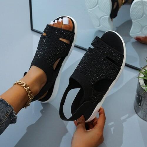 2021 New Summer Women Sandals Sexy Shoes Crystal Casual Woman Flats Buckle Strap Ladies Fashion Beach Sandalias Mujer Fashion