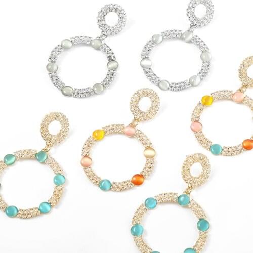 JIJIAWENHUA New Trend womens Multicolor Rhinestone Acrylic Round Pendant Earrings Dinner Fashion Jewelry Accessories