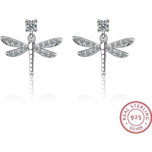 2020 925 Sterling Silver Jewelry Women Fashion Cute Tiny 8mmX8mm Dragonfly Stud Earrings Gift For Girls Kids Lady DS181