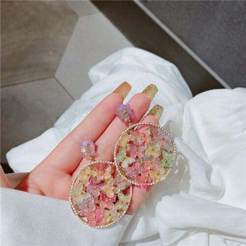 Sweet Rainbow Multi Butterflies Drop Earrings for Women Large Circle Insect Wing Hanging Dangle Earrings Party Jewelry