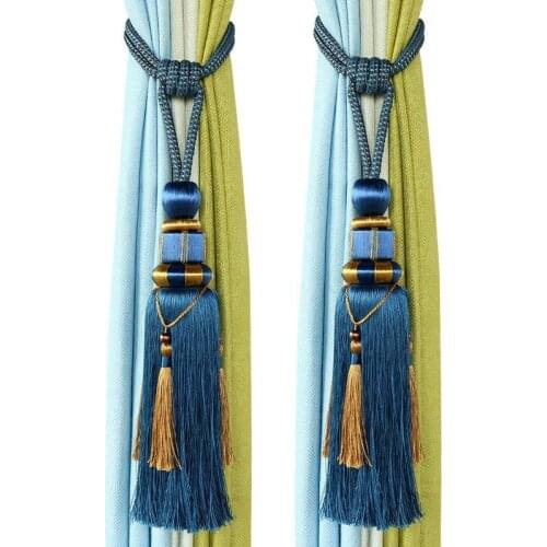 1 Pair Of Modern Minimalist Curtains Color Lace Tassel Rope European Rope With Curtain Buckle Strap Home Accessories