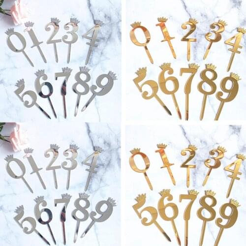 1PC Gold Silver Acrylic Number 0-9 Cake Toppers Happy Birthday Party Decoration Wedding Anniversary Digital Cake Dessert Decor