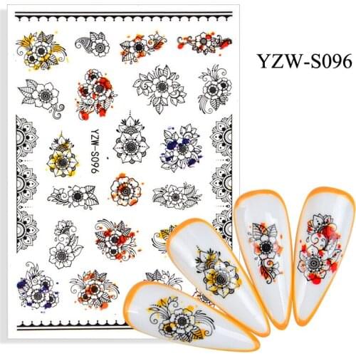 3D Nail Sticker Sketch Black Flower Slider Nails Art Decoration Wraps Decals Design Adhesive Manicure Tips Stickers Pegatina