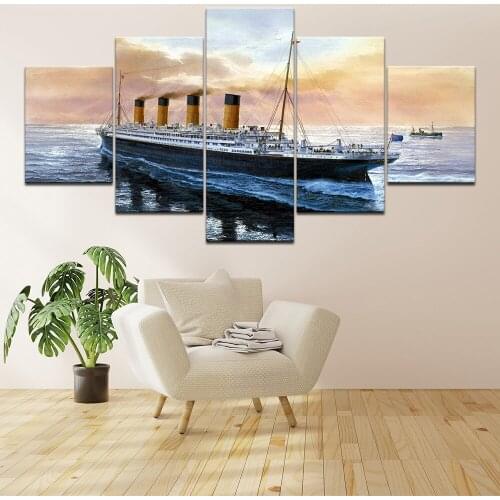 5 Pieces Wall Art Canvas Painting Ship Seascape Poster Modern Home Living Room Wall Decoration For Modular Pictures