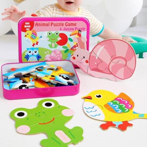 6Pcs Kids Animal Vegetable Vehicle Wooden Jigsaw Puzzle Early Educational Toy