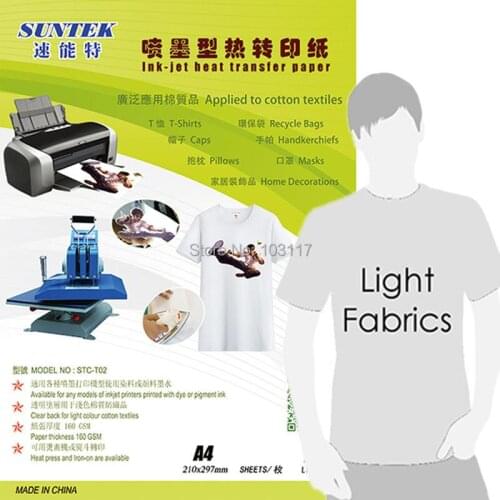 50pcs/lot) A4 Size Eco-Solvent Inkjet Light Color Heat Transfer Printing Paper for T-Shirt