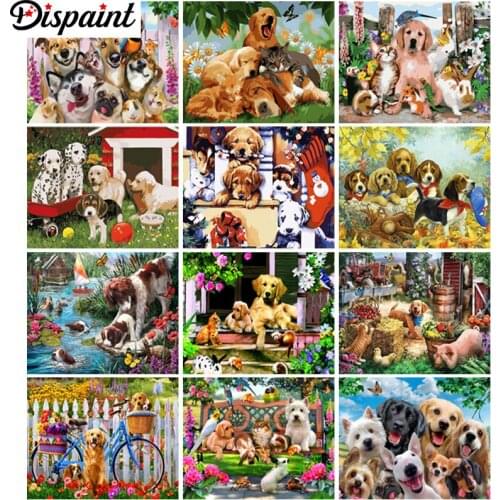 Dispaint Diamond Embroidery DIY Diamond Painting Cross Stitch Kit "Animal dog cat flower" 5D Needlework Diamond Home Decoration