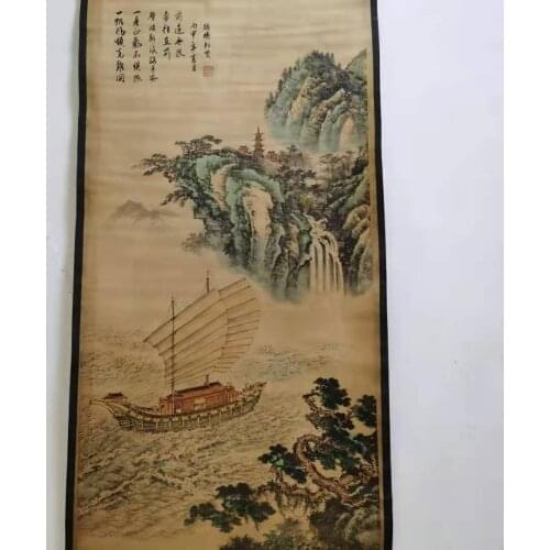 Antique calligraphy and painting Chinese painting Text & painting painting,Smooth sailing