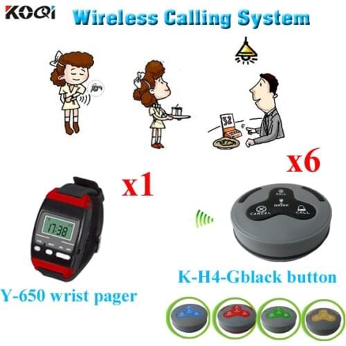 Wireless Calling System Restaurant For Bar 1pcs Watch Wrist Pager Y-650 Receiver With 6pcs Table Button