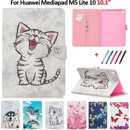 Cute Cat Unicorn Puppy Tablet Cover For Etui Huawei Mediapad M5 Lite Case 10.1" Stand Wallet Funda For Huawei M5 Lite 10 Case