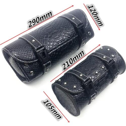 Black Motorcycle Fork Tool Bags Storage Leather Travel Pouch Front Luggage Bag For Harley Sportster XL Touring Softail Dyna Road
