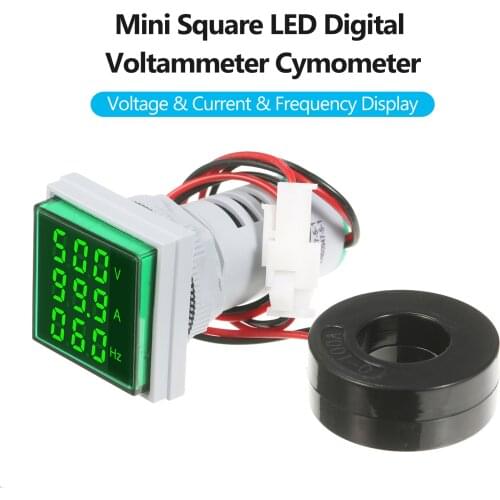 Mini Square Digital Volt-ammeter Voltammeter Ammeter Voltmeter Cymometer Three LED Display Voltage & Current & Frequency Meter