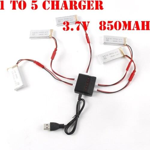 EBOYU 5pcs 3.7V 850mAh Lipo Battery JST 1 to 5 Battery Charger for JXD 509G 509V 509W / H12C / WLtoys V686 / H12W / H12W-A