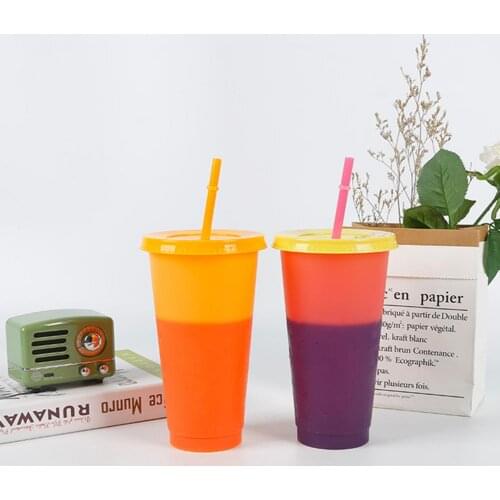 720ml Color Changing Bottle No Odor Leak-proof with Lid Straw Outdoor Juice Coffee Discoloration Cup Outdoor Swim Party Gift