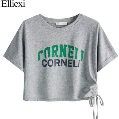 Elliexi Pink V Neck T Shirt Women Essential Basic Short Sleeve Solid Slim Crop Tops Tees Unfinished Cotton Stretch TShort Top