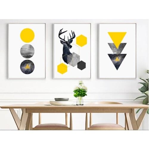 Nordic Style Geometric Starry Abstract Deer Wall Art Print Picture Canvas Painting Poster for Living Room No Framed