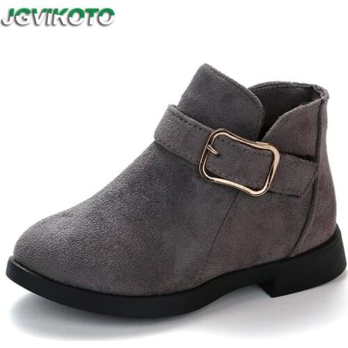 JGVIKOTO Girls Boots Winter Flock Fabric Kids Ankle Boots With Buckle Classic Childrens Rubber Boots Sweet Cute Warm 26-36 Soft
