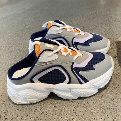 Casual Half-drag Sneakers Woman 2021 New Fashion Mixed Color Sneakers Women Vulcanized Shoes Lace-up No Heel Lazy Shoes Flats