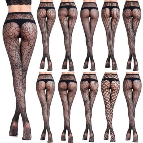 ZZIYEETTM 1 Pair Hot Hollow Black Sexy Lingerie Lace Stockings Womens Sexy Fishnet Tights Jacquard Weave Embroidery Pantyhose