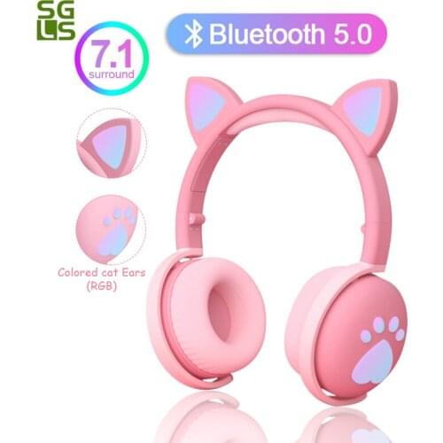 Cute Kids Headphones Wireless earphones LED light Cat Ear Cat Paw Girls Gift Bluetooth Headset HIFI Stereo Bass With Microhpone