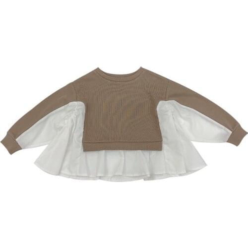 Fashion Girls Sweatshirts for Autumn Winter Patchwork Baby Sweaters Cotton Solid Childrens O-neck Top Clothes