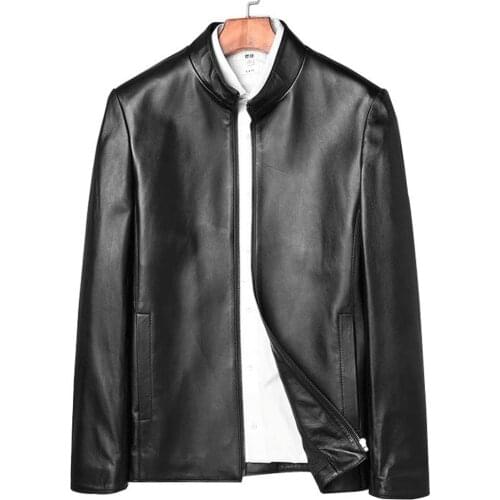 100% Genuine Sheepskin Leather Men Jacket Regular Male Black Coat Casual Men Natural Leather Zipper Spring Jacket 4XL
