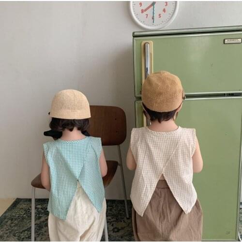 2021 new style girls boys plaid vest summer cotton fashion kids waist vest