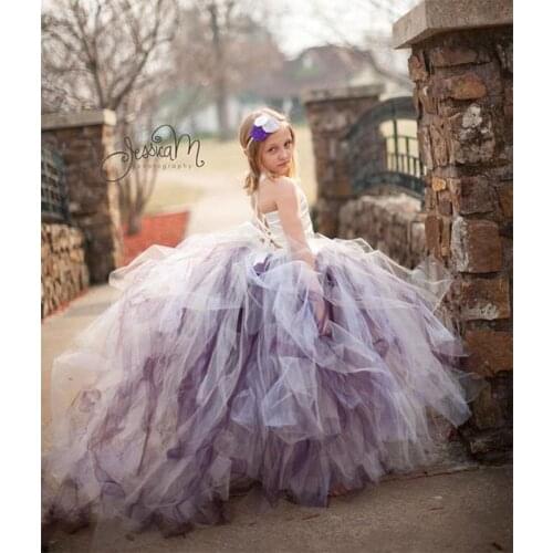 Flower Girl Dress Amazing Fluffy 3 Layer with Ivory Satin Top Mix Color Trail Tulle Kids Tutu Dess For Evening Party Birthday