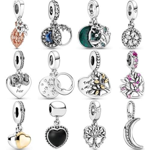 Diy Charm Christmas Mistletoe Bow Love Heart Night Sky Moon Stars Pendant 925 Sterling Silver Bead Fit Fashion Bracelet Jewelry