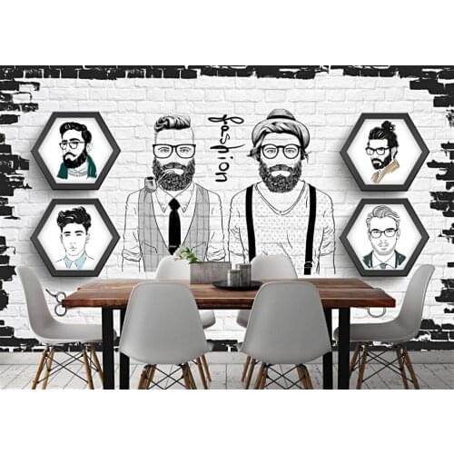 Custom 3D mural wallpaper European and American hand-painted trend barber shop background wall