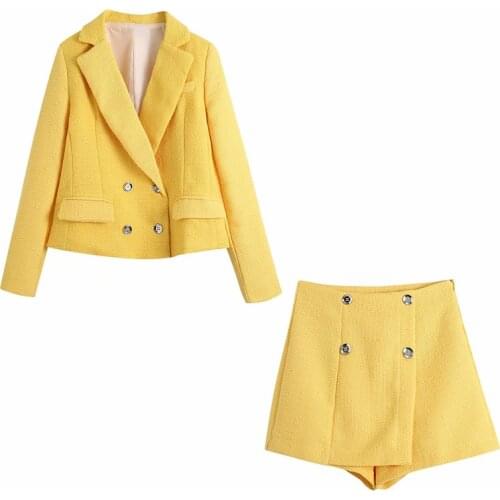 PUWD Casual Women V Neck Double Breasted Coat 2021 Spring-autumn Fashion Ladies High Street Coat Female Textured Cropped Blazer