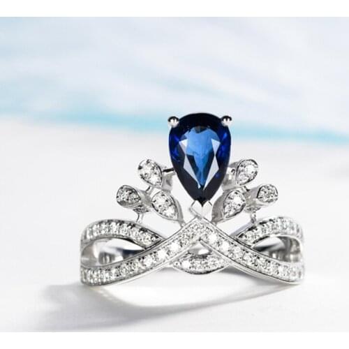 Luxury Big Blue Crystal Statement Rings for Women Elegant Wedding Band Girl Girlfriend Love Gift Copper Finger Jewelry Wholesale