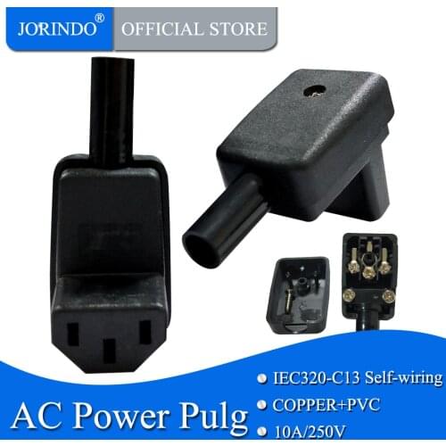 JORINDO IEC 320 C13 Female Plug Adapter 3pin Socket Power Cord Rewirable Connector IEC C13 down Angle Detachable Connector