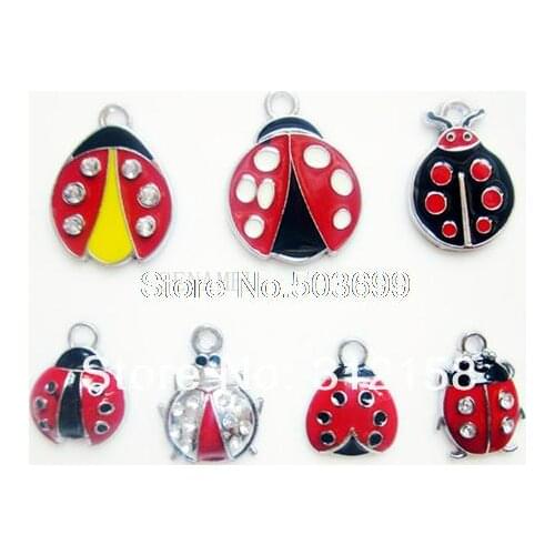 S39! Wholesale 100Pcs/Lots DIY Alloy Enamel mixed RED Points over drilling Coccinella Charms Metal Charms bead
