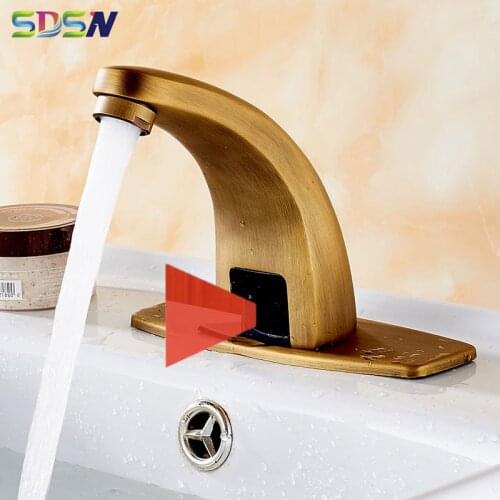 Sensor Bathroom Faucet SDSN Antique Automatic Bathroom Basin Sink Mixer Tap Intelligent Sensor Bath Basin Mixer Faucets