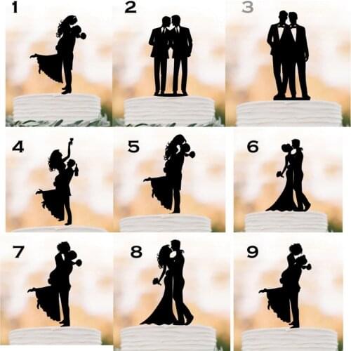 Bride and Groom Wedding Cake topper silhouette, Drunk bride, Same-sex Men and mr cake topper, funny cake topper Supplies Decor